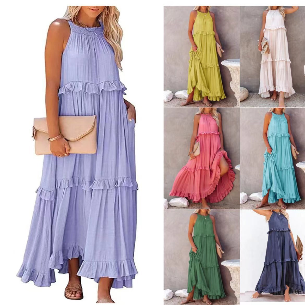 Robe longue à volants