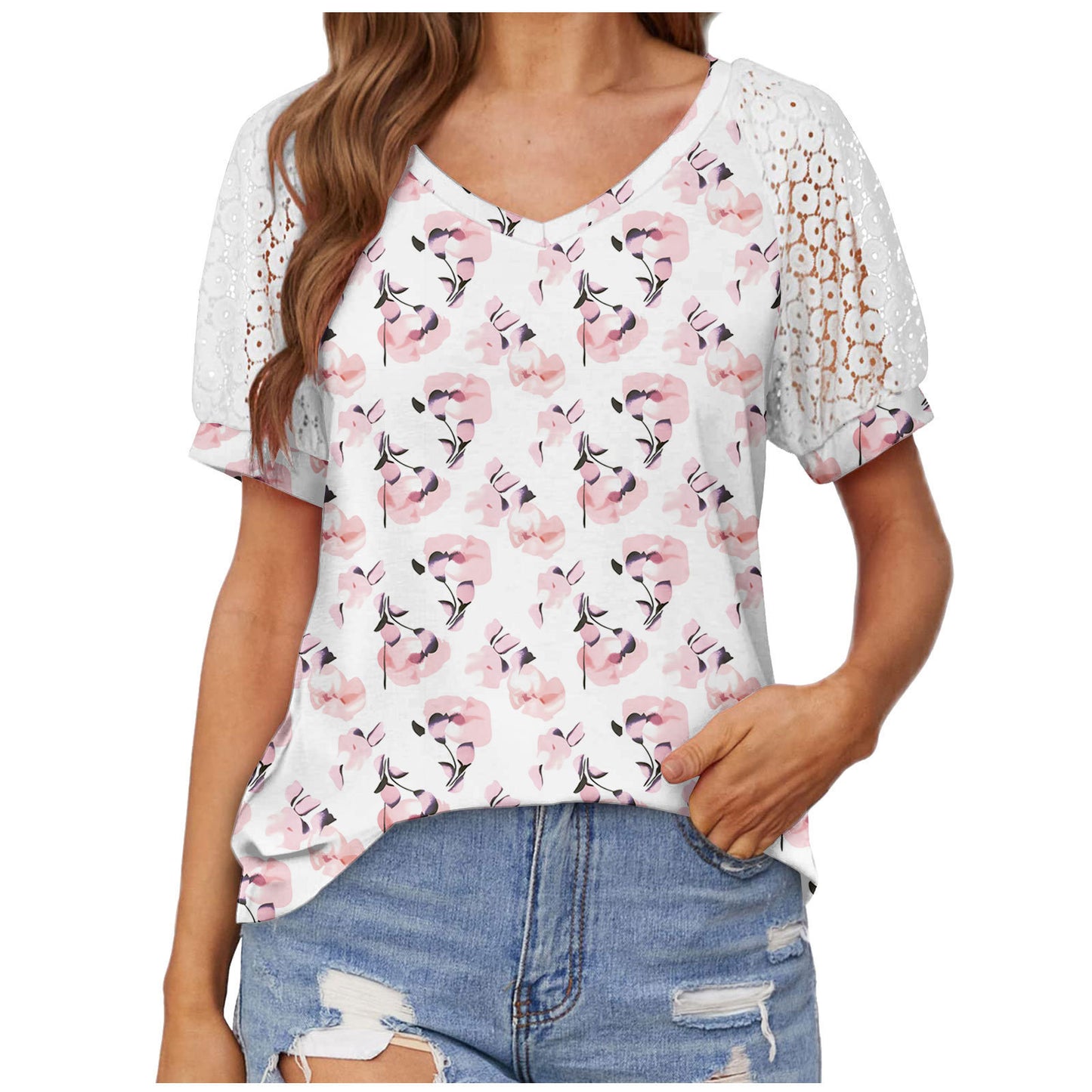 T-shirt dentelle col V