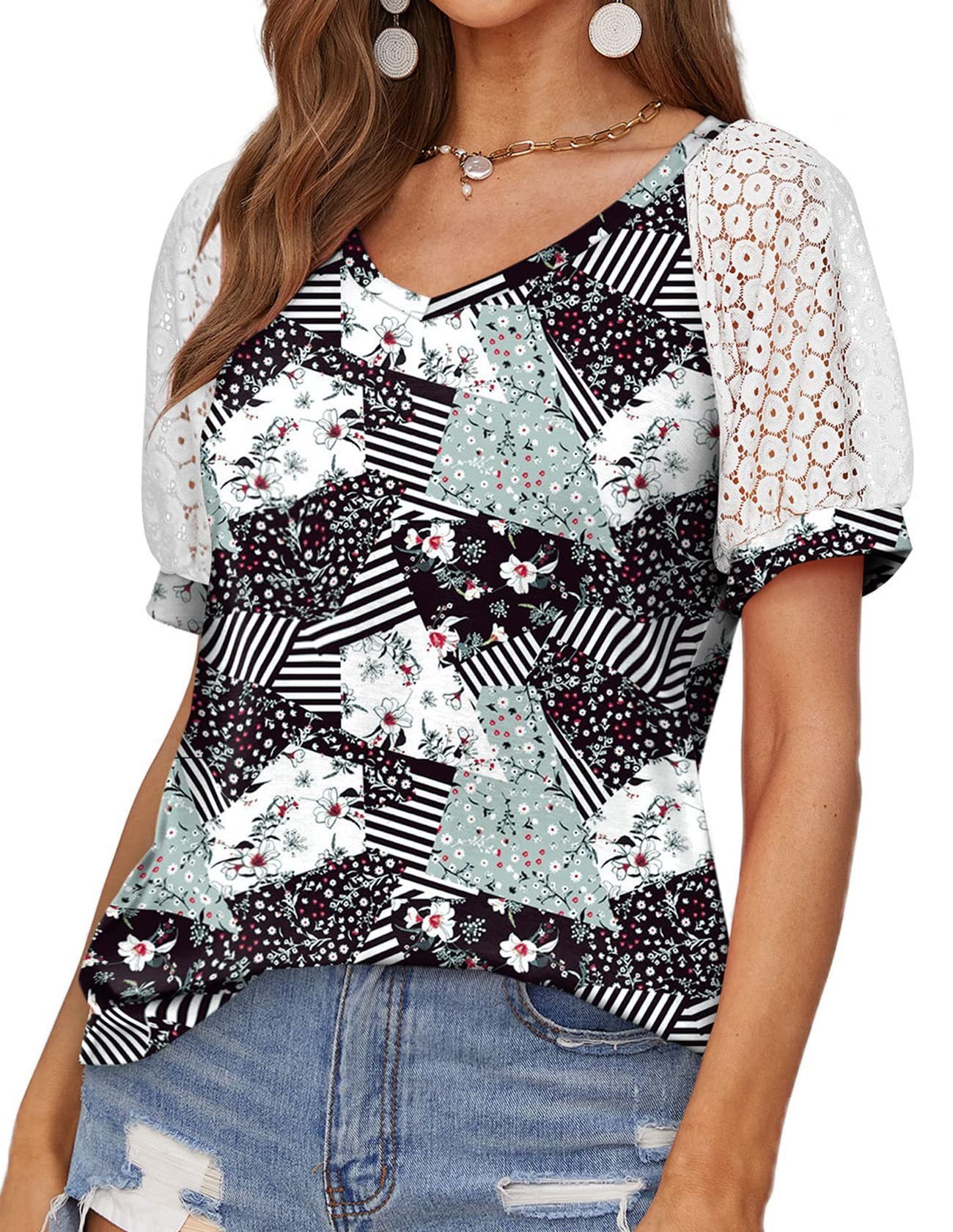 T-shirt dentelle col V
