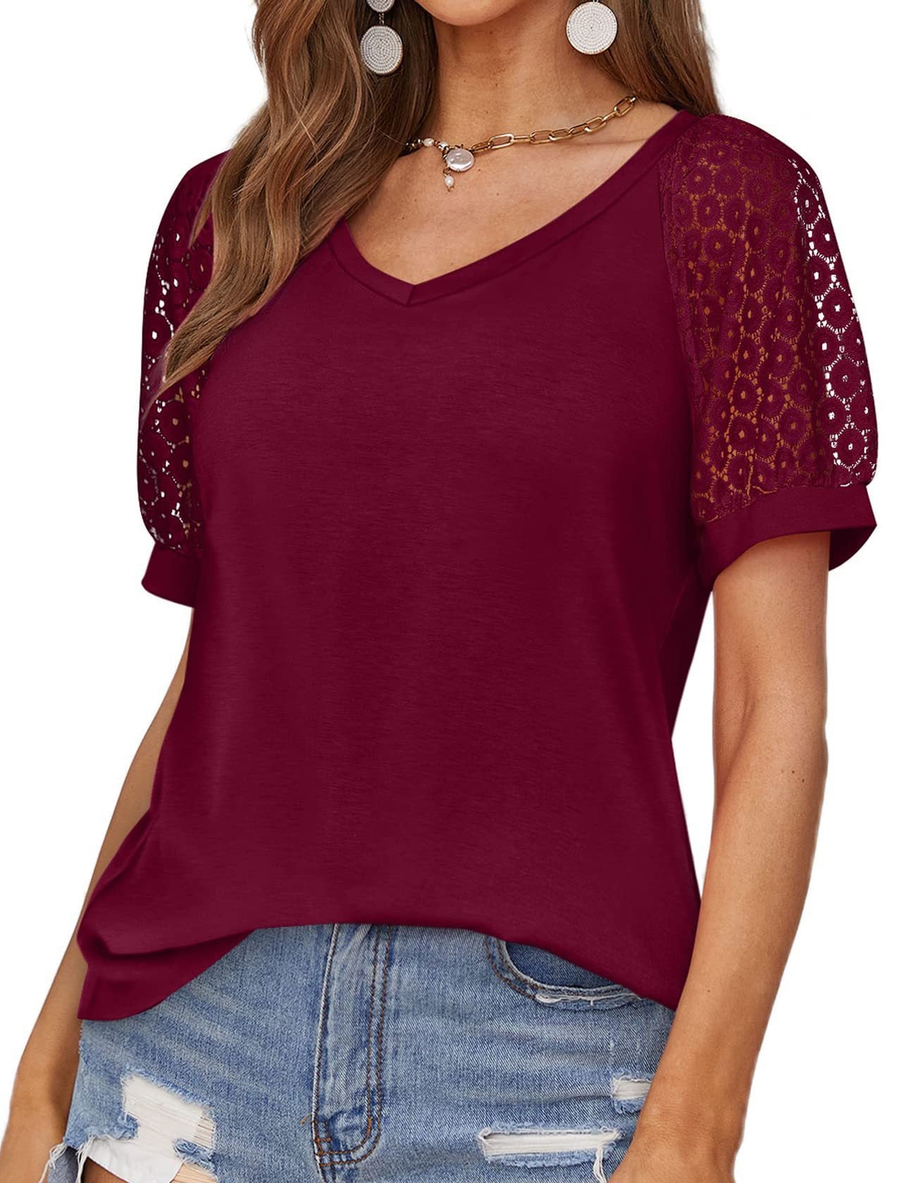 T-shirt dentelle col V