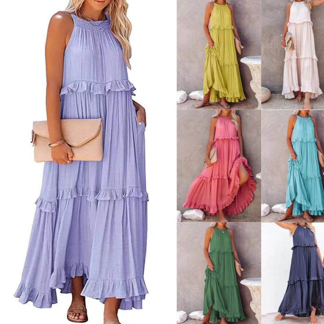 Robe longue à volants