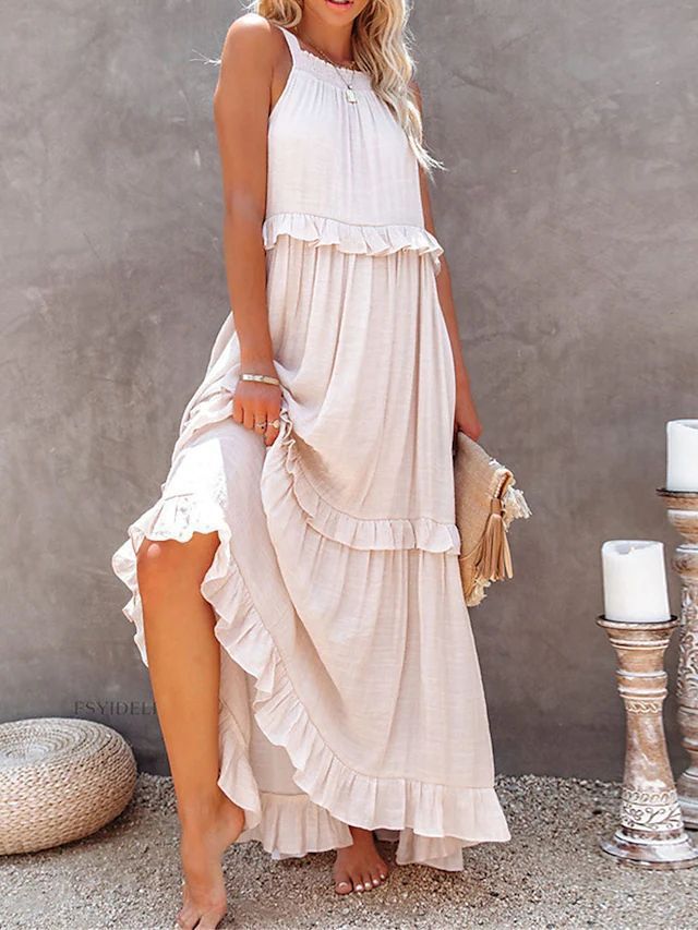 Robe longue à volants