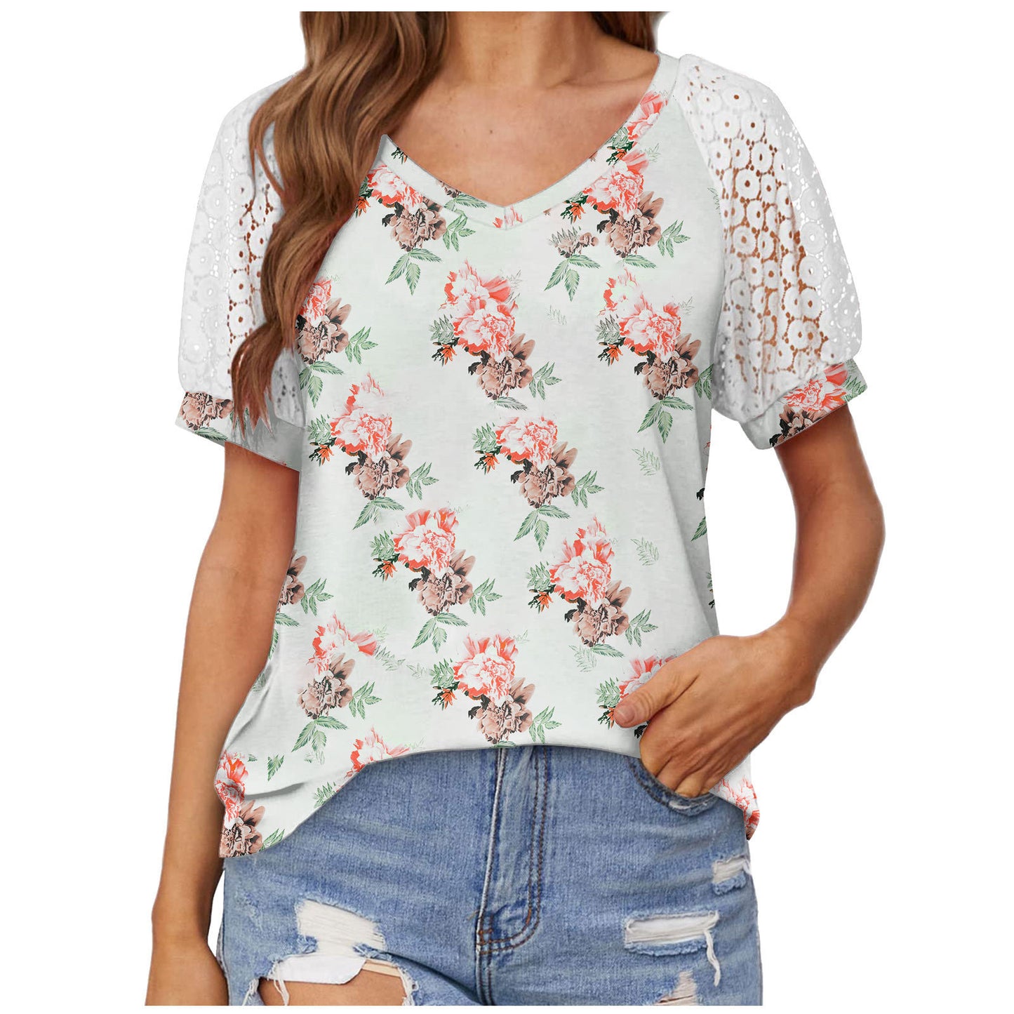 T-shirt dentelle col V