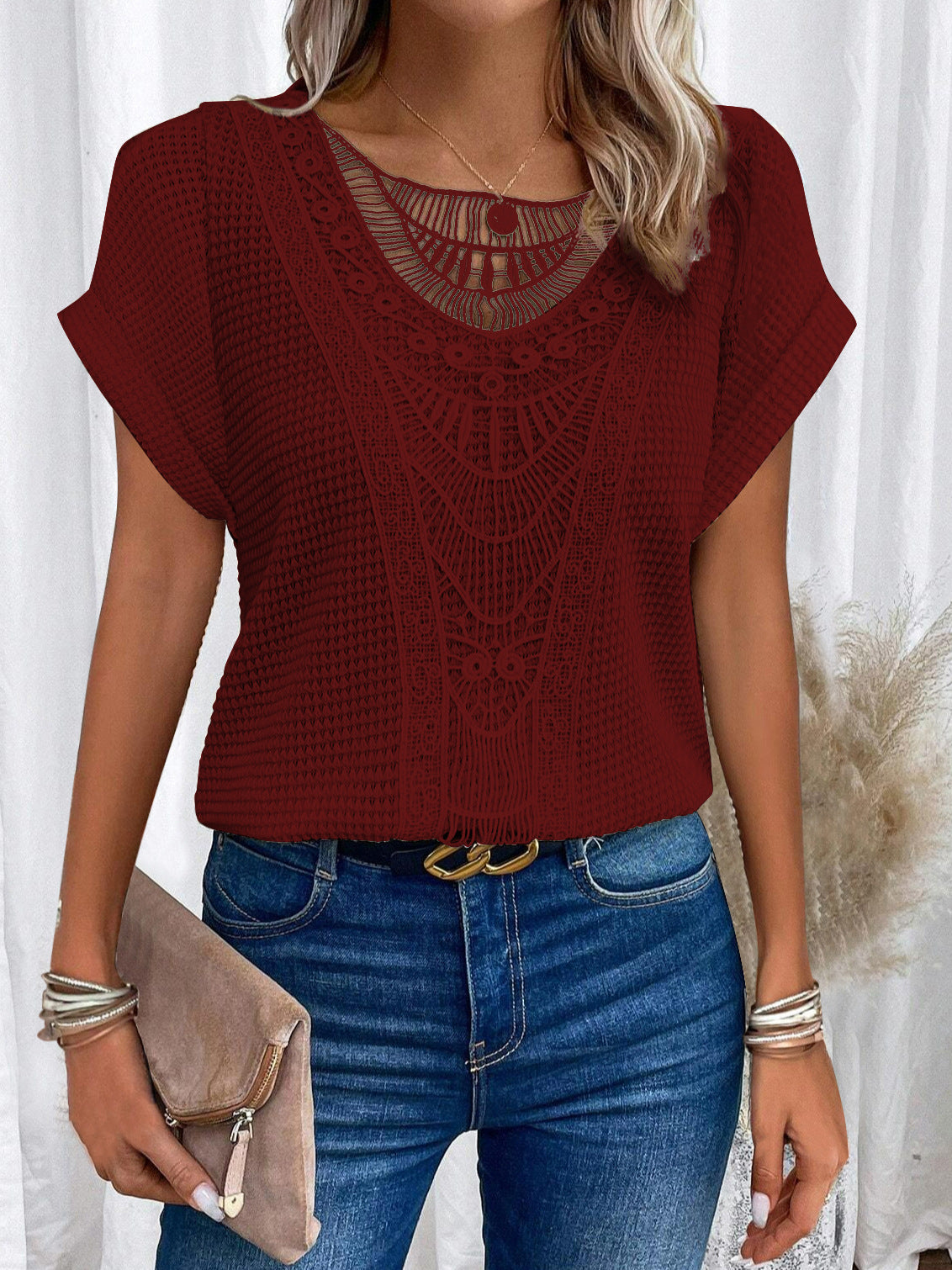 T-shirt ethnique ajouré d'été