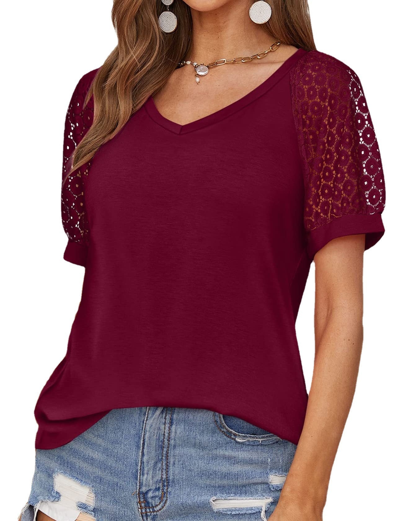 T-shirt dentelle col V