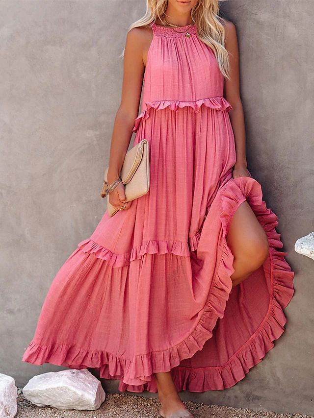 Robe longue à volants