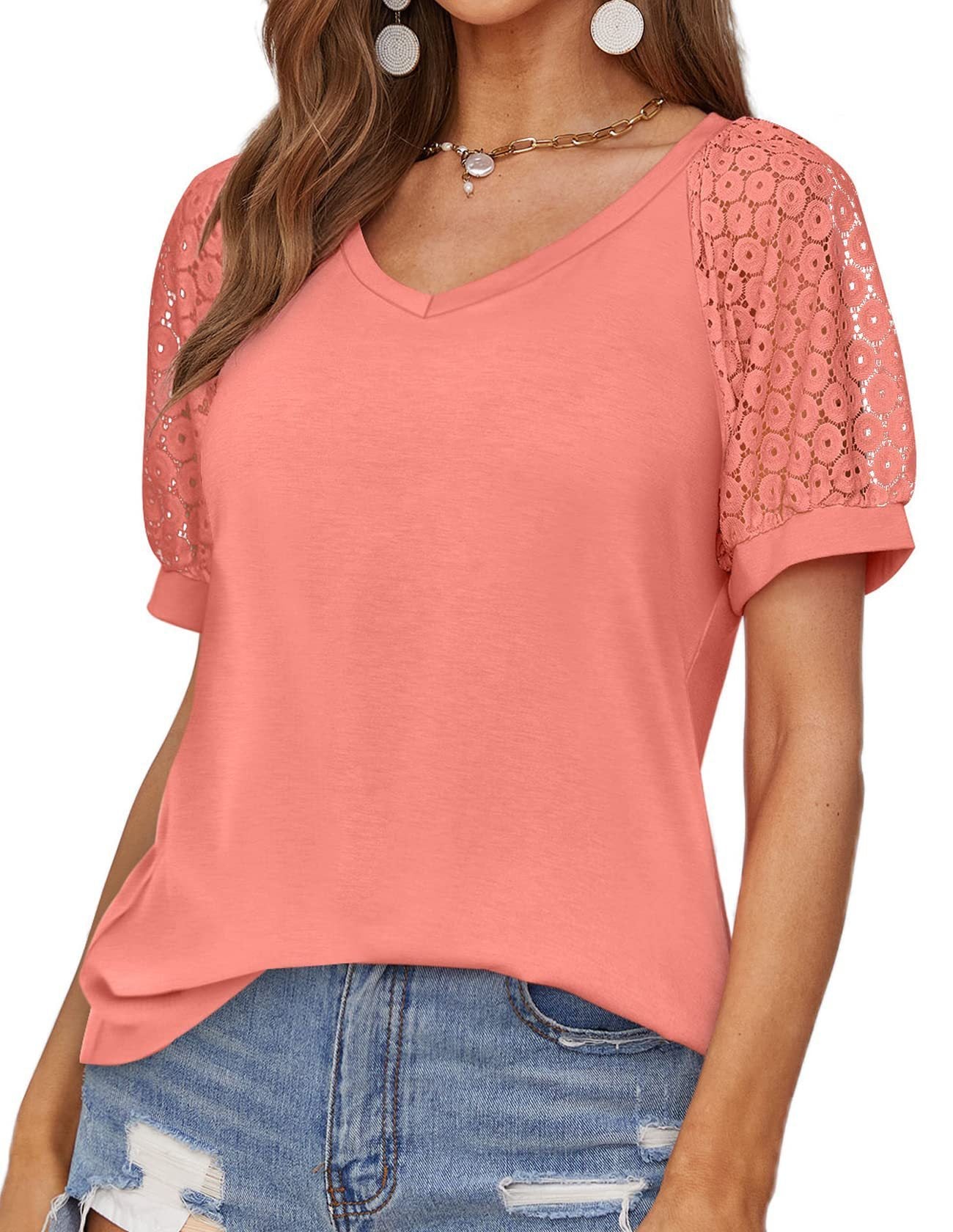 T-shirt dentelle col V