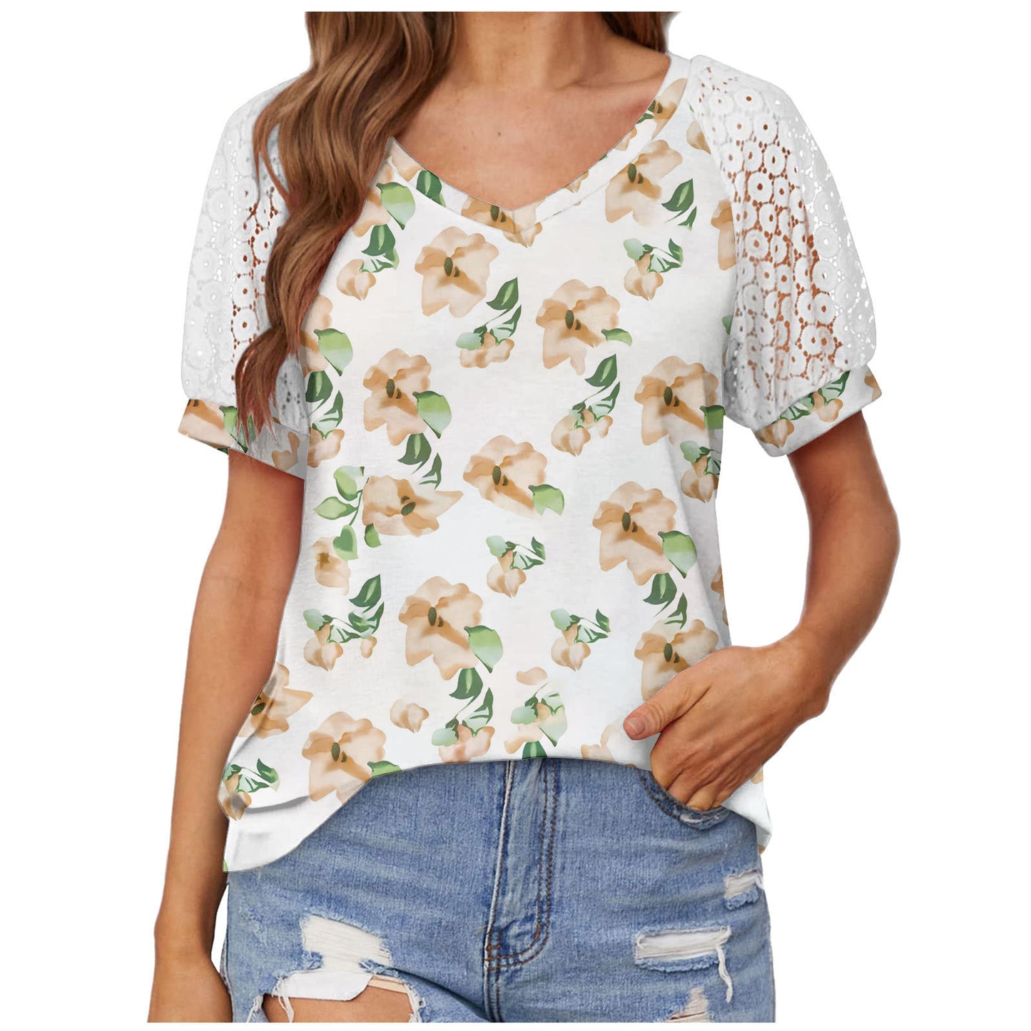 T-shirt dentelle col V