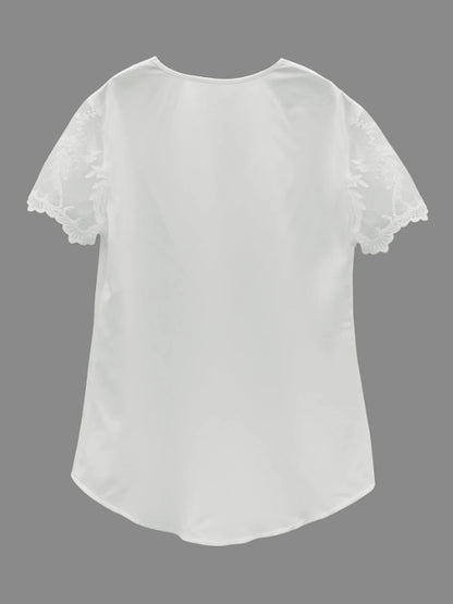 Blouse dentelle contrastée, col V