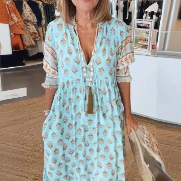Robe col V imprimée