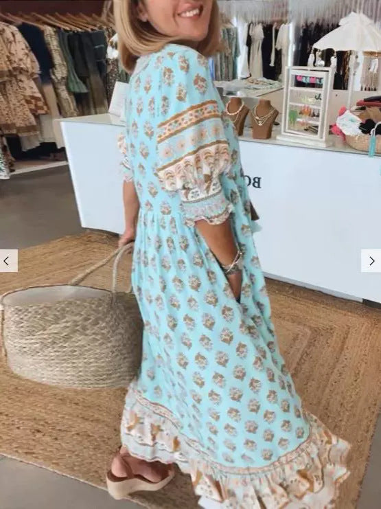 Robe col V imprimée