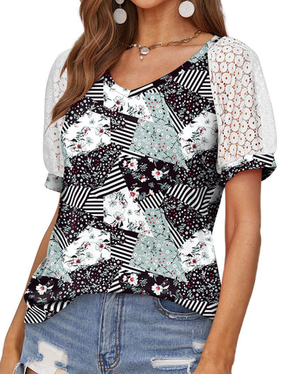 T-shirt dentelle col V