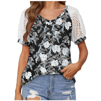 T-shirt dentelle col V