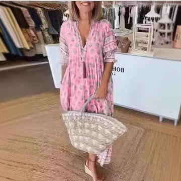 Robe col V imprimée