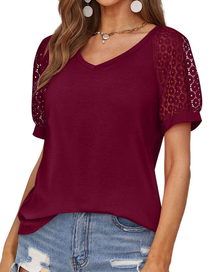 T-shirt dentelle col V