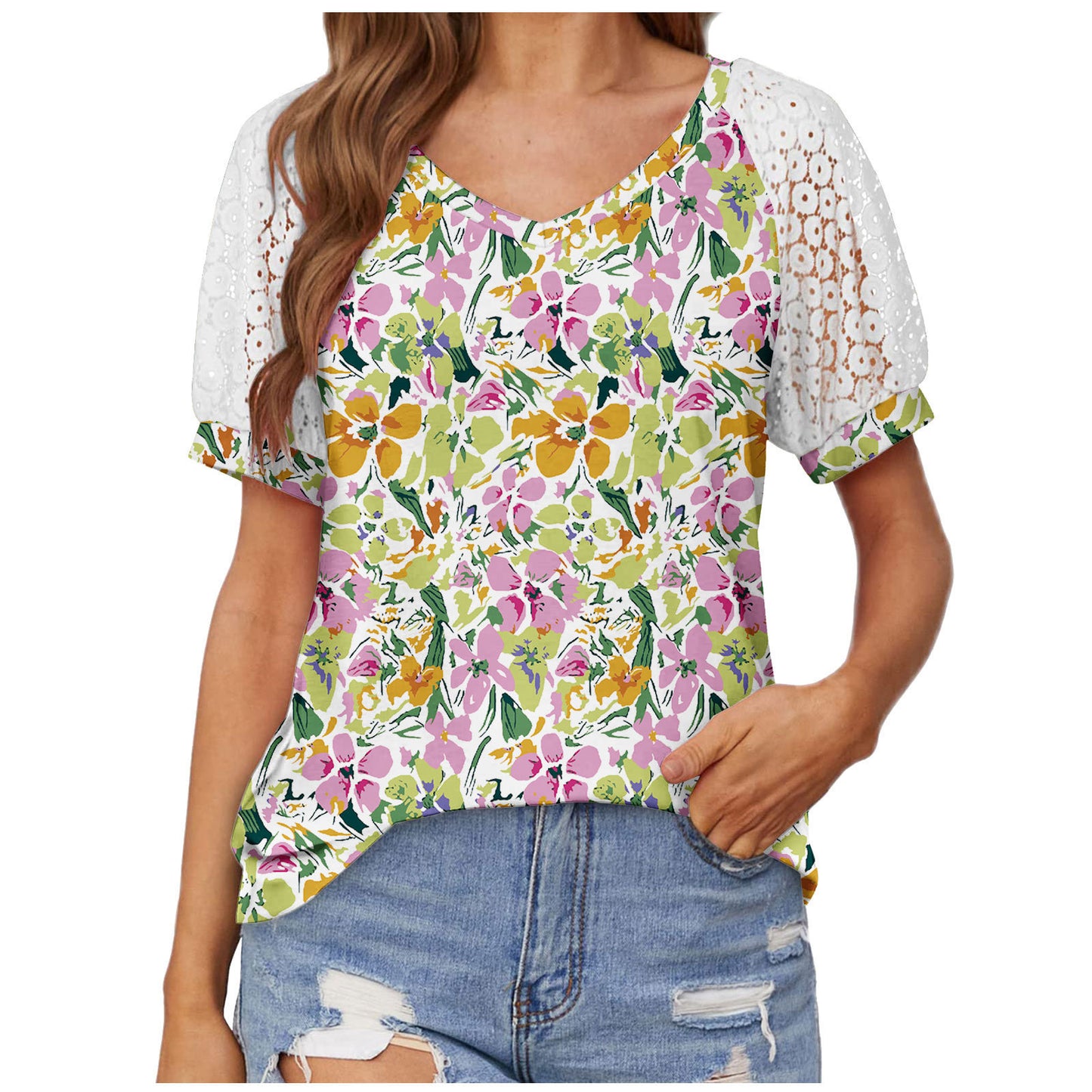 T-shirt dentelle col V