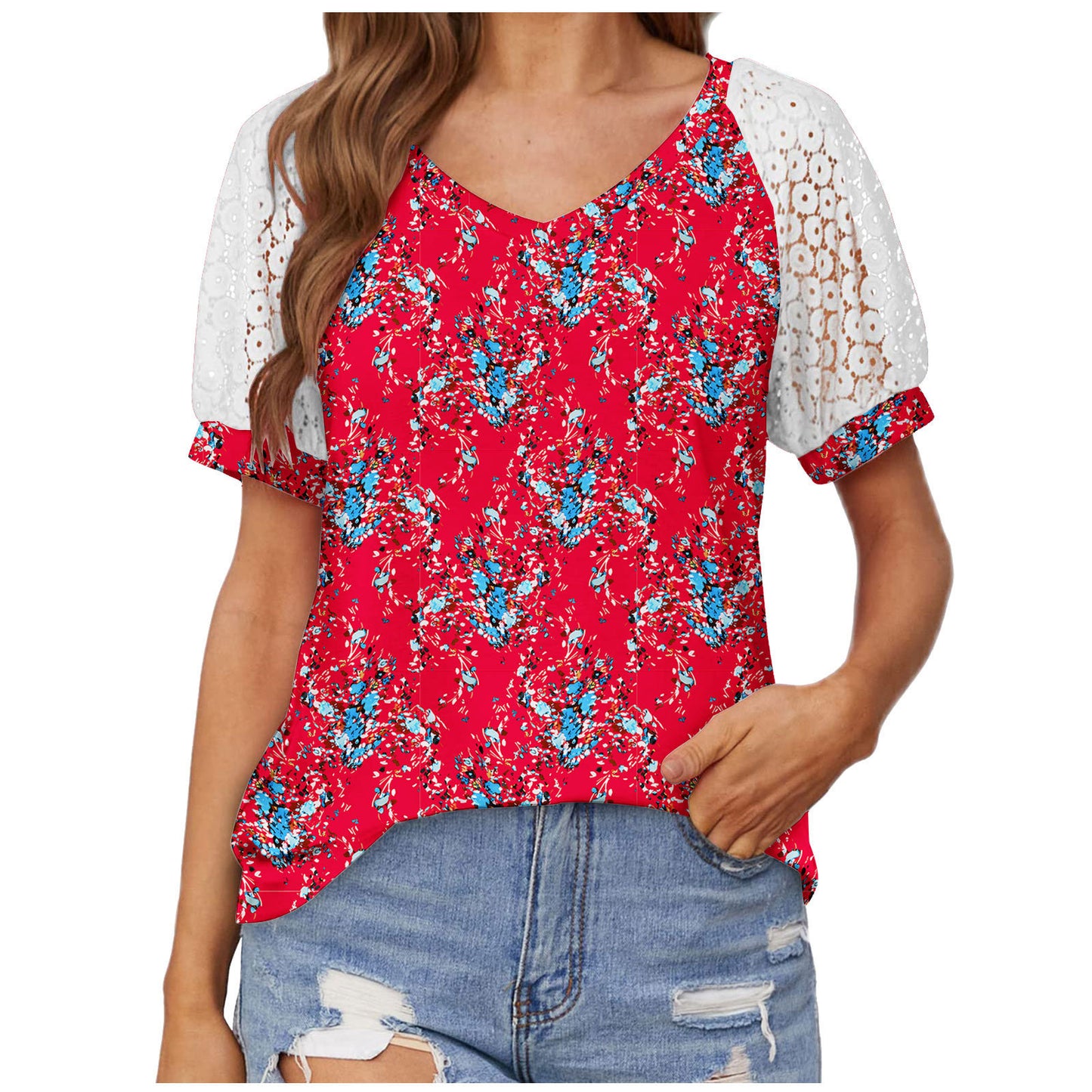 T-shirt dentelle col V