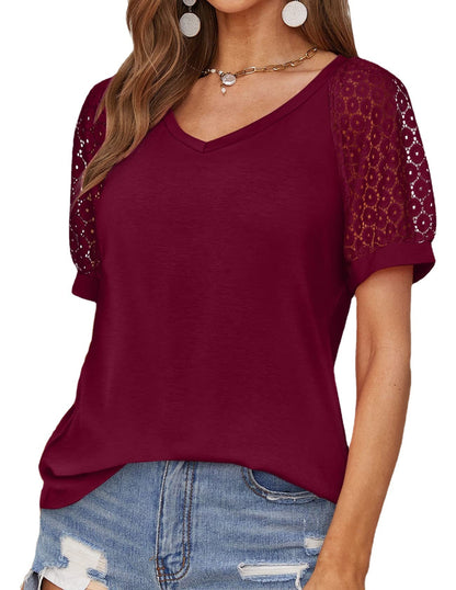 T-shirt dentelle col V