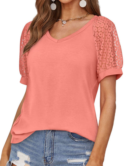 T-shirt dentelle col V