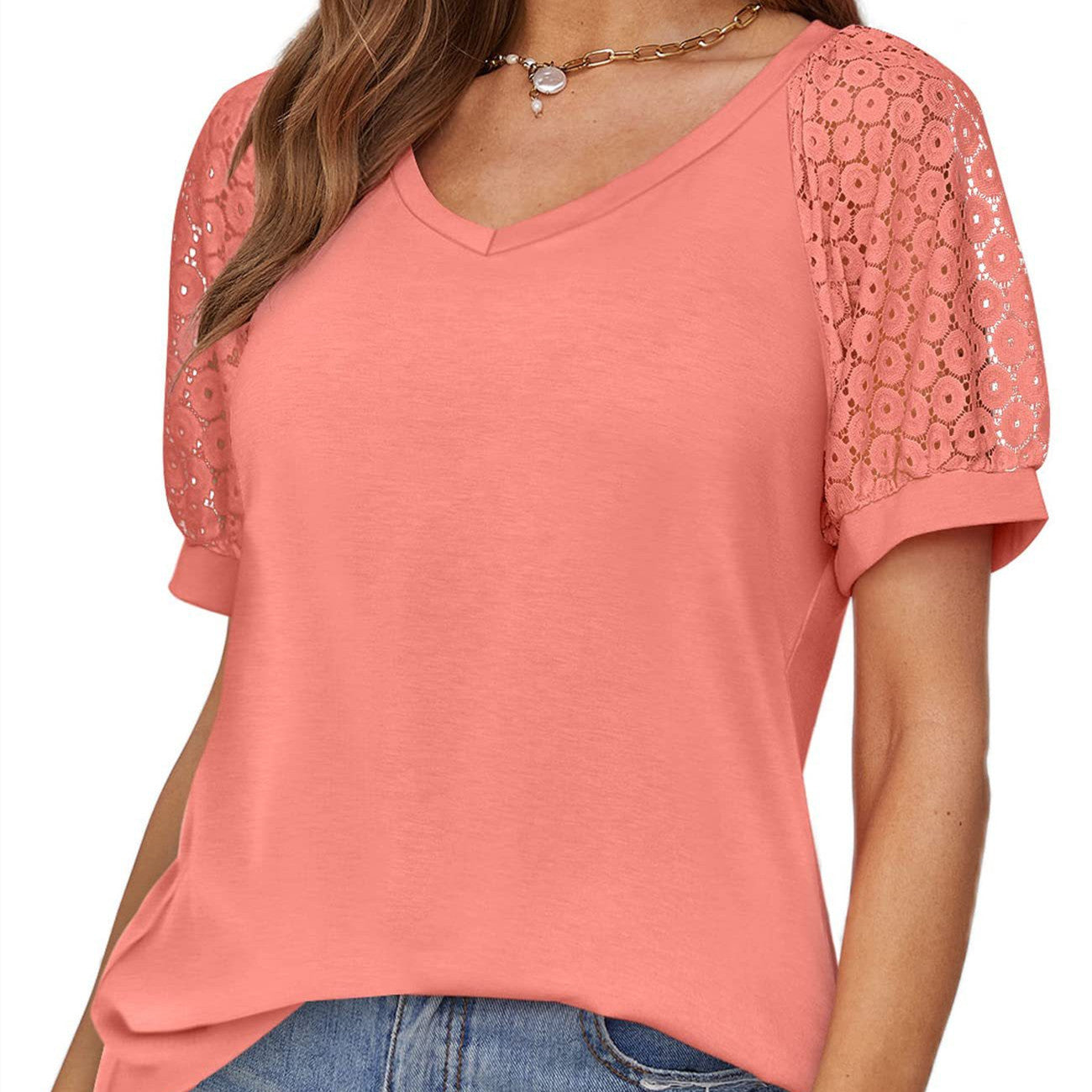 T-shirt dentelle col V