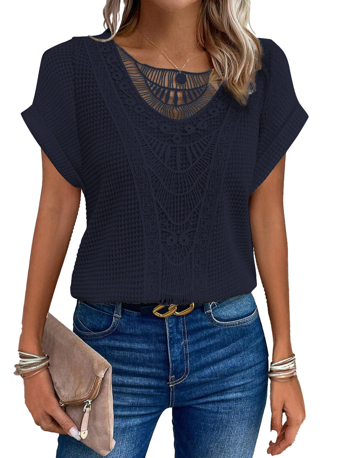 T-shirt ethnique ajouré d'été